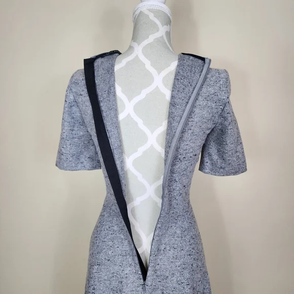 ZARA Speckled Mulberry Silk Wool Midi Dress Gray Woven A-line Dress XS - Picture 9 of 15